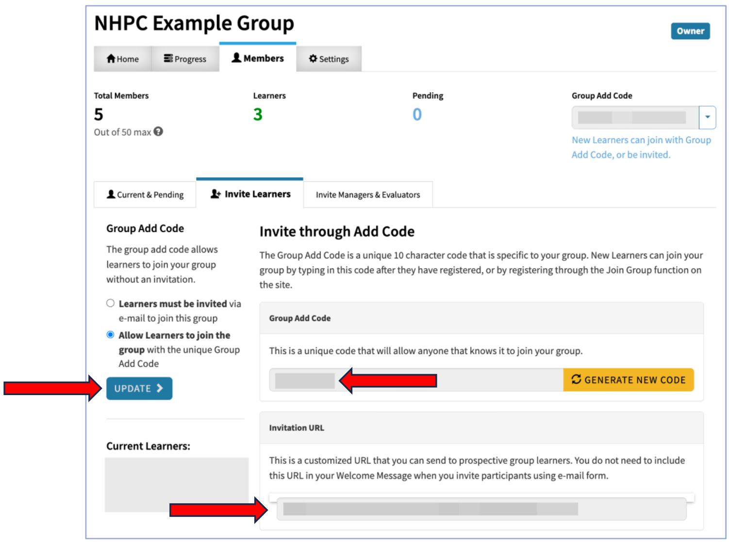 Invite learners management